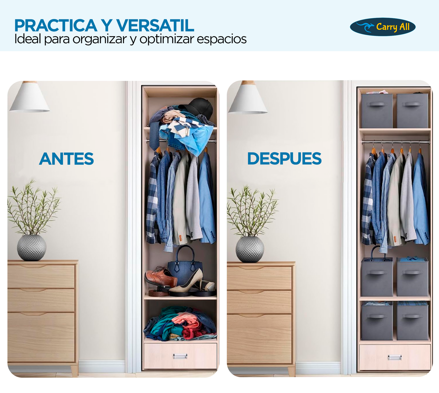 Pack 6 Cajas Cubo Organizadoras Carry All Closet Ropa Accesorios