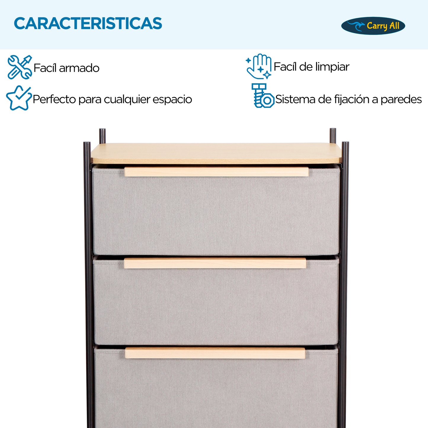 Velador Cajonera Carry All 3 Cajones Línea Minimalist