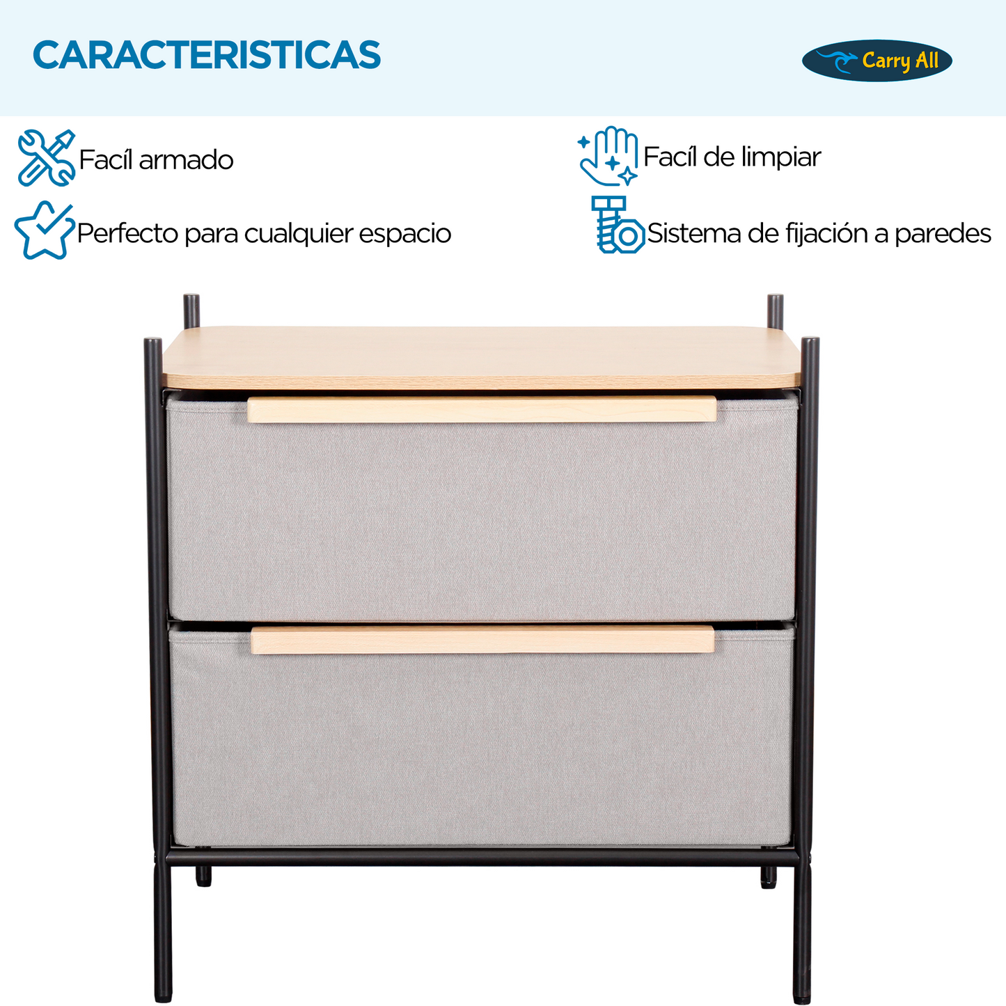 Velador Cajonera Arrimo Carry All 2 Cajones Línea Minimalist