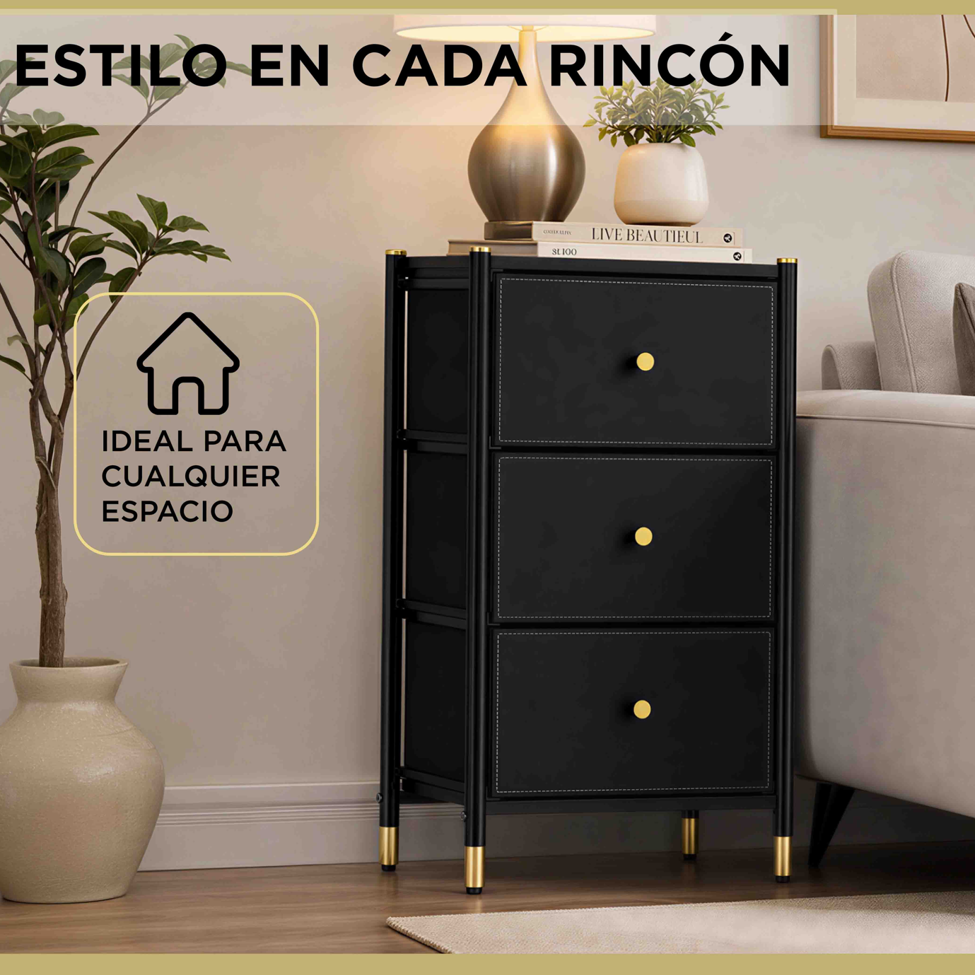 Velador Cajonera Carry All 3 Cajones Eco Cuero Linea Eco Leather