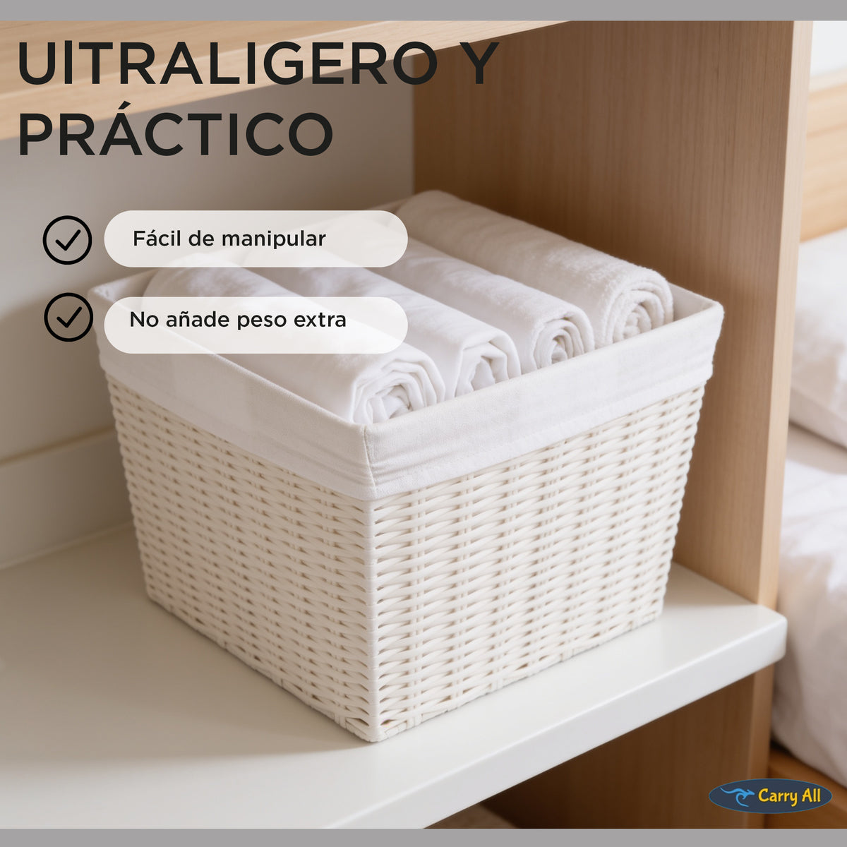 Canasto Cesta Organizadora Carry All Estilo Ratán Beige