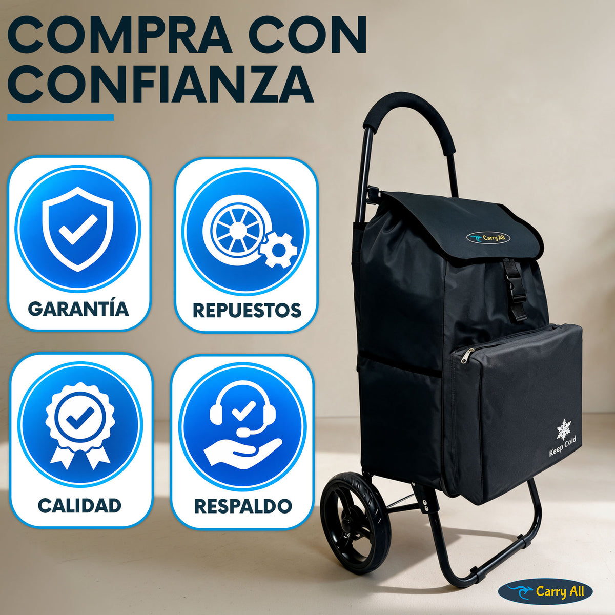 Carrito De Compras Plegable Carry All Sidney 55 Litros Bolsillo Cooler Carro Feria