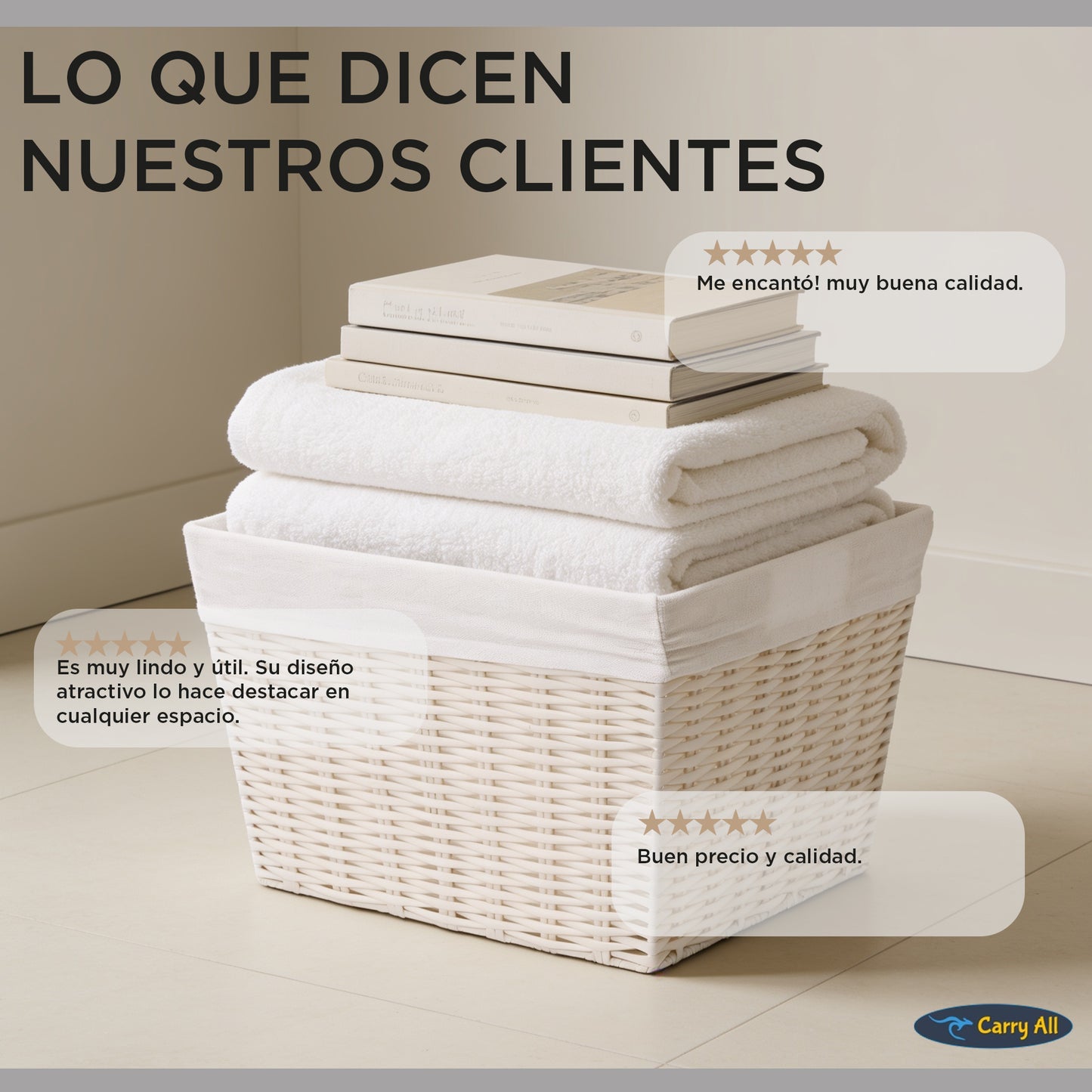Pack 2 Canastos Cestas Organizadoras Carry All Estilo Ratán Crema M
