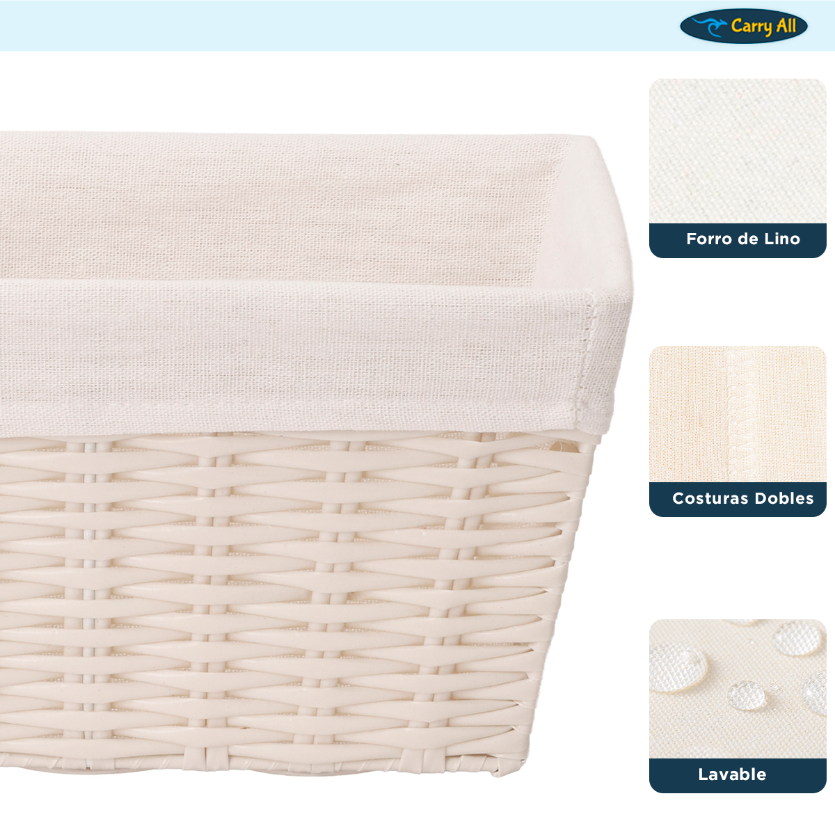 Canasto Cesta Organizadora Carry All Estilo Ratán Beige
