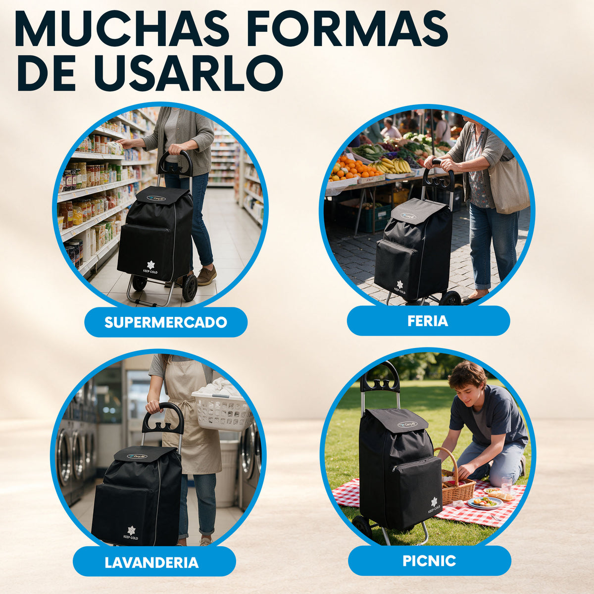 Carrito De Compras Carry All Glasgow 47 Litros Cooler Plegable 50 Kilos Carro De Feria
