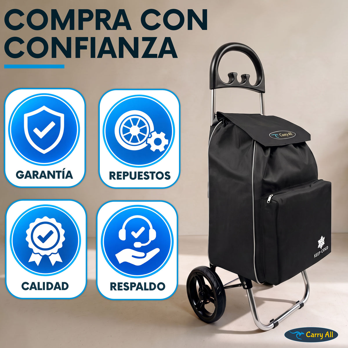 Carrito De Compras Carry All Glasgow 47 Litros Cooler Plegable 50 Kilos Carro De Feria