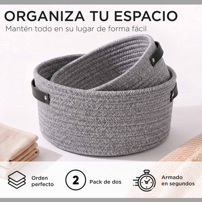Set 2 Cestas Canastos Organizadores De Algodón Carry All Tonos Grises