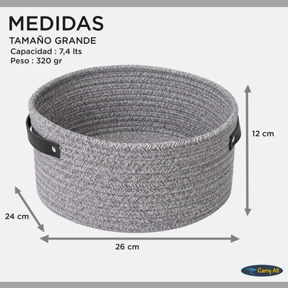 Set 2 Cestas Canastos Organizadores De Algodón Carry All Tonos Grises