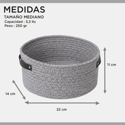 Set 2 Cestas Canastos Organizadores De Algodón Carry All Tonos Grises