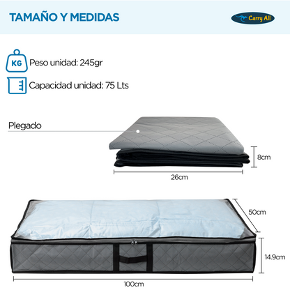 Pack 2 Bolsos Organizadores Bajo Cama Carry All 75 Litros Almacenaje Ropa Varios