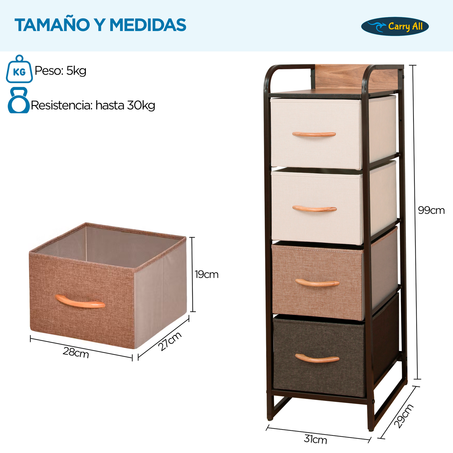 Velador Cajonera  Carry All 4 Cajones Arrimo Línea Four Seasons