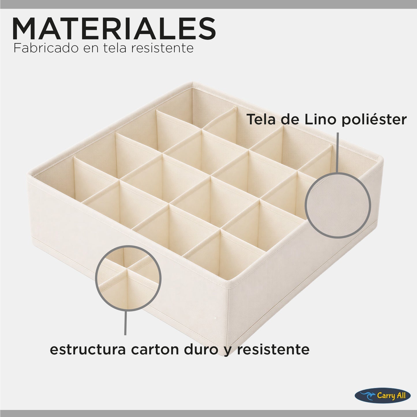 Pack de 3 Cajas Organizadoras Closet Carry All 16 Divisiones Ropa Interior Accesorios Beige