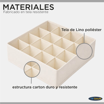 Pack de 3 Cajas Organizadoras Closet Carry All 16 Divisiones Ropa Interior Accesorios Beige