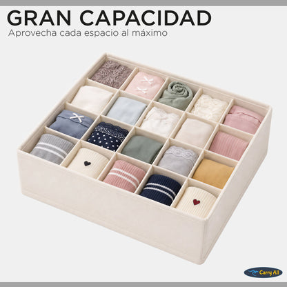 Pack de 3 Cajas Organizadoras Closet Carry All 16 Divisiones Ropa Interior Accesorios Beige