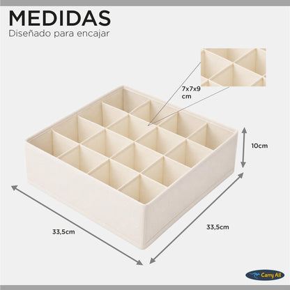 Pack de 3 Cajas Organizadoras Closet Carry All 16 Divisiones Ropa Interior Accesorios Beige