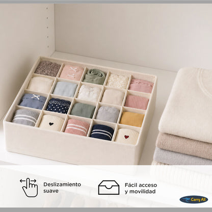 Pack de 3 Cajas Organizadoras Closet Carry All 16 Divisiones Ropa Interior Accesorios Beige