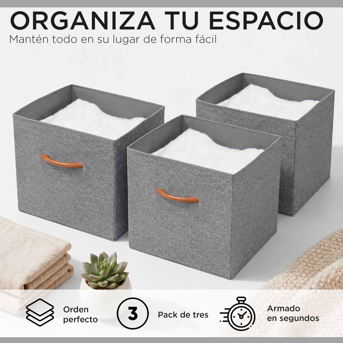 Pack 3 Cajas Cubo Organizadoras Carry All Closet Ropa Accesorios
