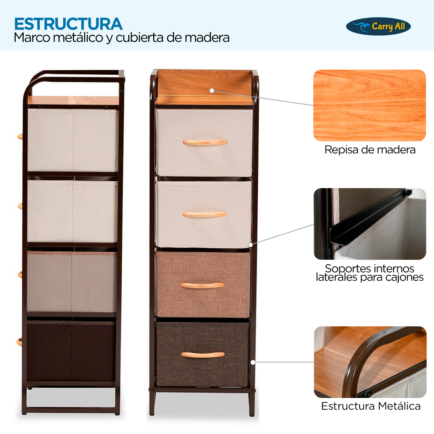 Velador Cajonera  Carry All 4 Cajones Arrimo Línea Four Seasons