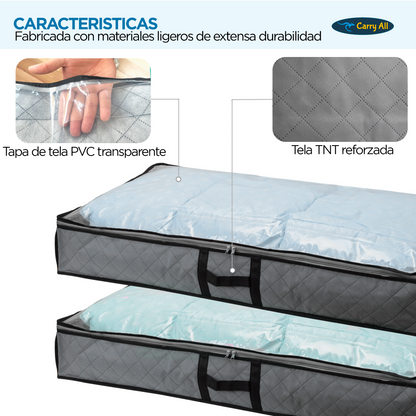 Pack 2 Bolsos Organizadores Bajo Cama Carry All 75 Litros Almacenaje Ropa Varios