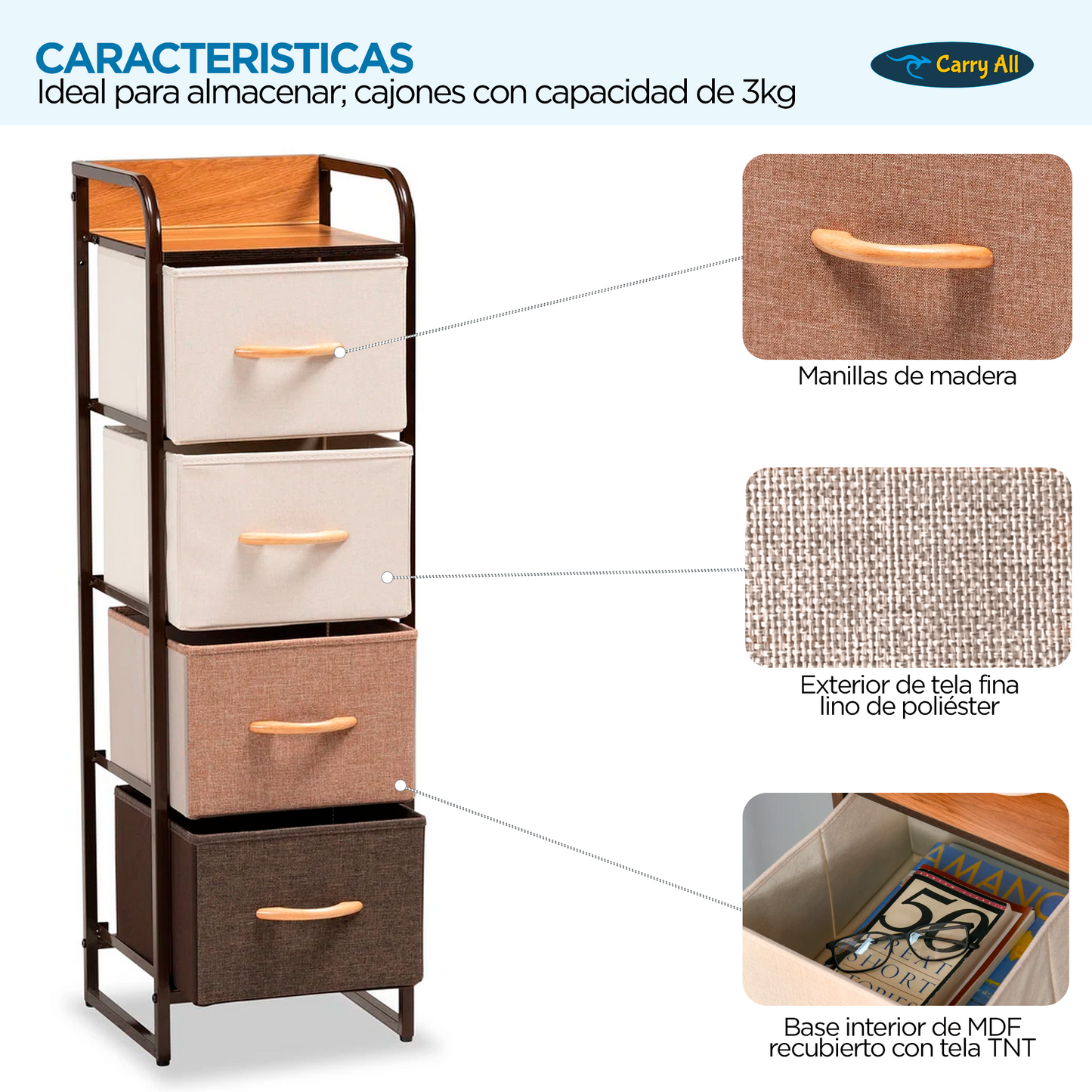 Velador Cajonera  Carry All 4 Cajones Arrimo Línea Four Seasons