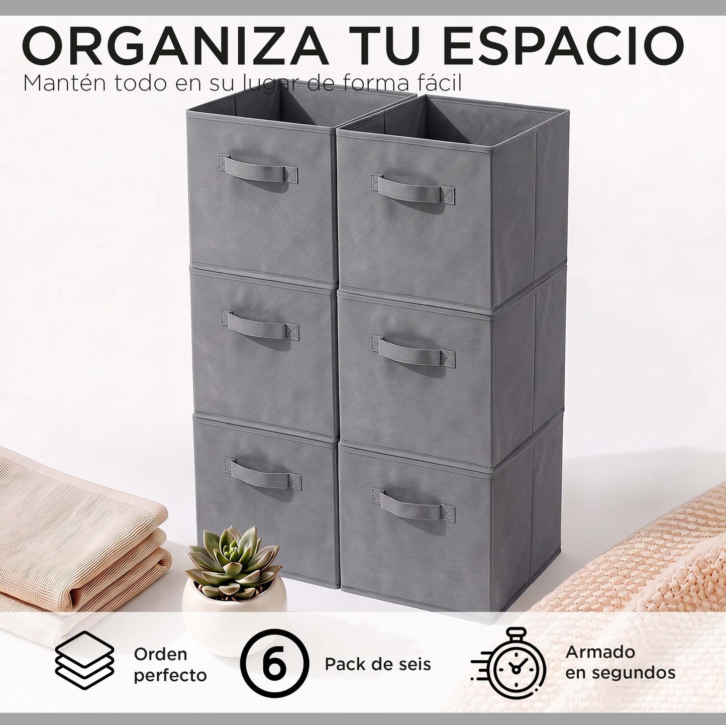 Pack 6 Cajas Cubo Organizadoras Carry All  Closet Ropa Accesorios
