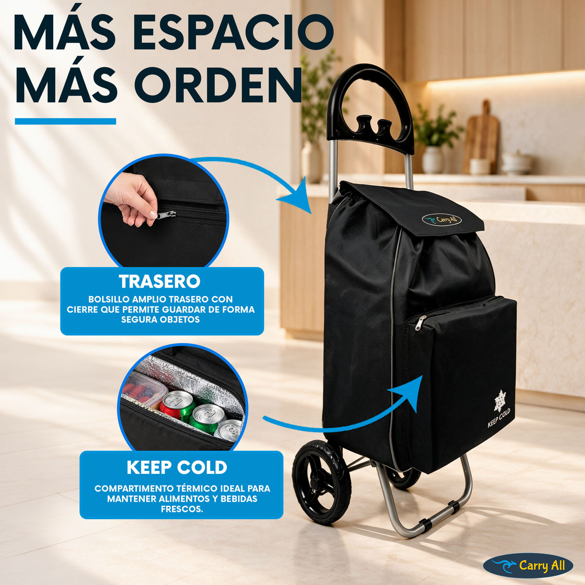 Carrito De Compras Carry All Glasgow 47 Litros Cooler Plegable 50 Kilos Carro De Feria