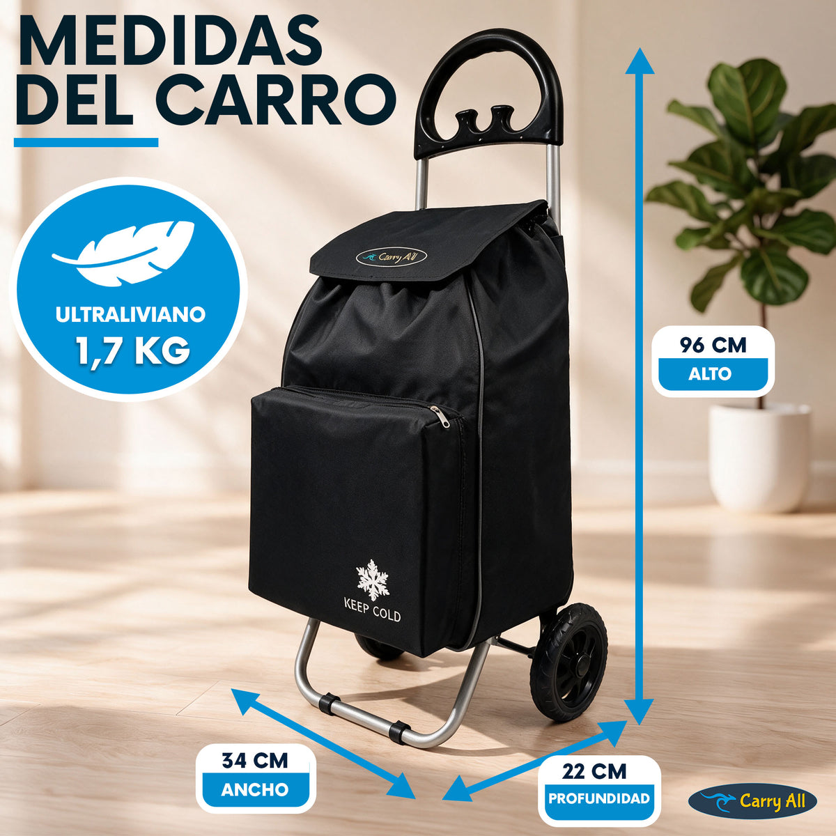 Carrito De Compras Carry All Glasgow 47 Litros Cooler Plegable 50 Kilos Carro De Feria