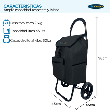 Carrito de Compra Plegable Carry All Sidney 55 Litros Carro Feria