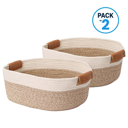 Pack 2 Canastos Cestas Organizadoras De Algodon Carry All Tonos Tierra
