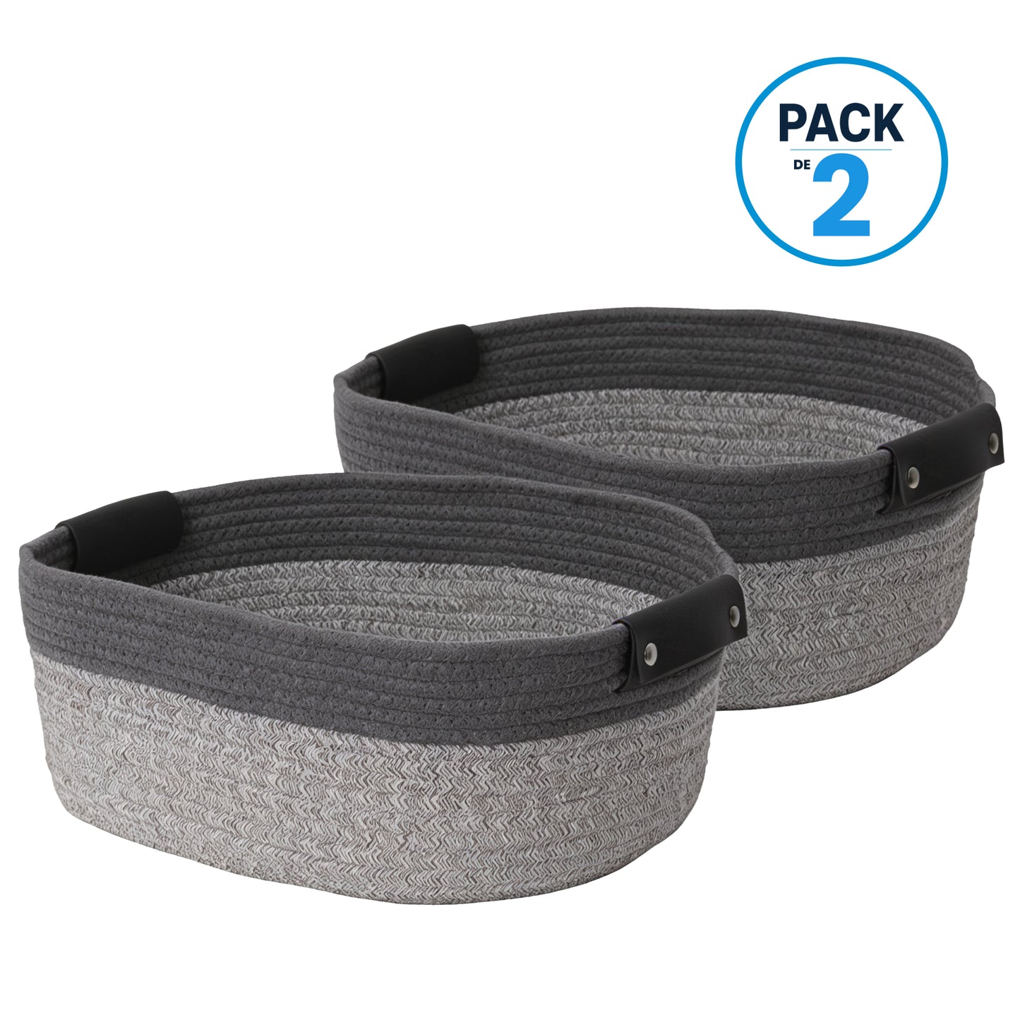 Pack 2 Canastos Cestas Organizadoras De Algodon Carry All Tonos Grises