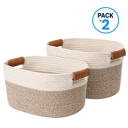 Pack 2 Canastos Cestas Organizadoras De Algodon Carry All Tonos Tierra