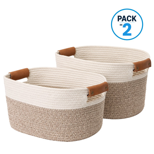Pack 2 Canastos Cestas Organizadoras De Algodon Carry All Tonos Tierra