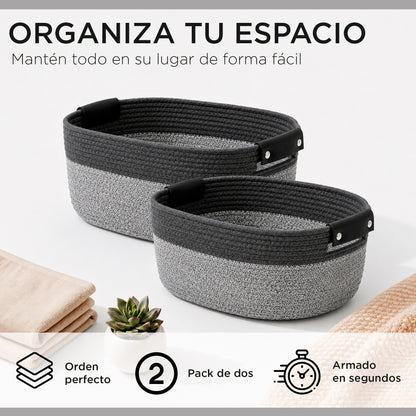 Pack 2 Canastos Cestas Organizadoras De Algodon Carry All Tonos Grises
