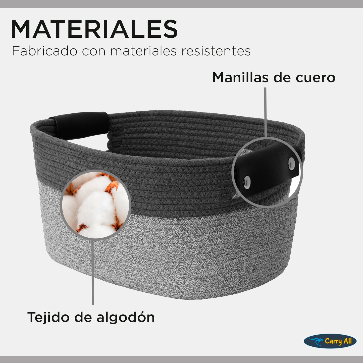 Pack 2 Canastos Cestas Organizadoras De Algodon Carry All Tonos Grises