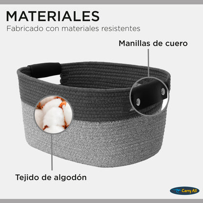 Pack 2 Canastos Cestas Organizadoras De Algodon Carry All Tonos Grises
