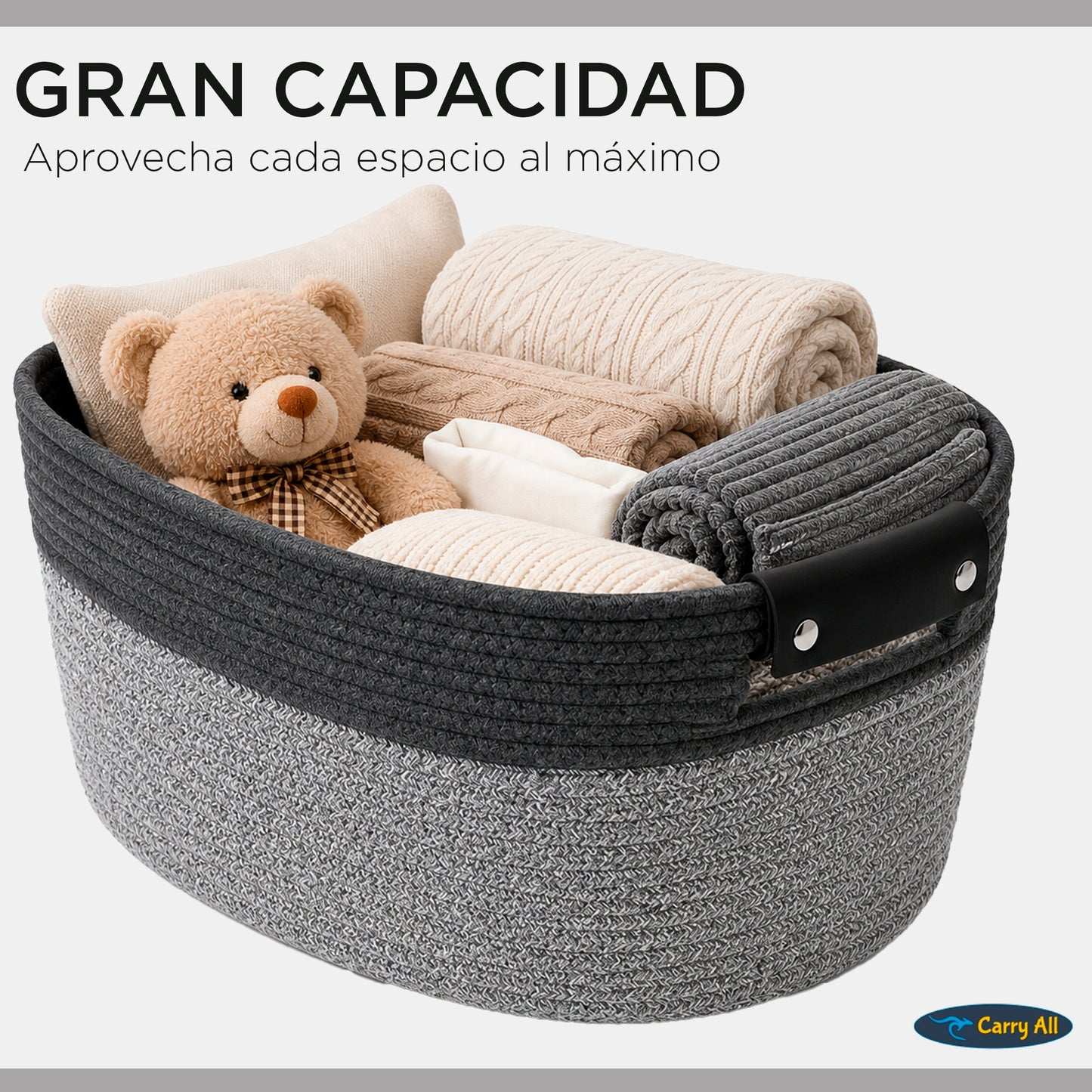Pack 2 Canastos Cestas Organizadoras De Algodon Carry All Tonos Grises