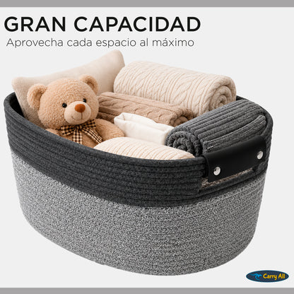 Pack 2 Canastos Cestas Organizadoras De Algodon Carry All Tonos Grises