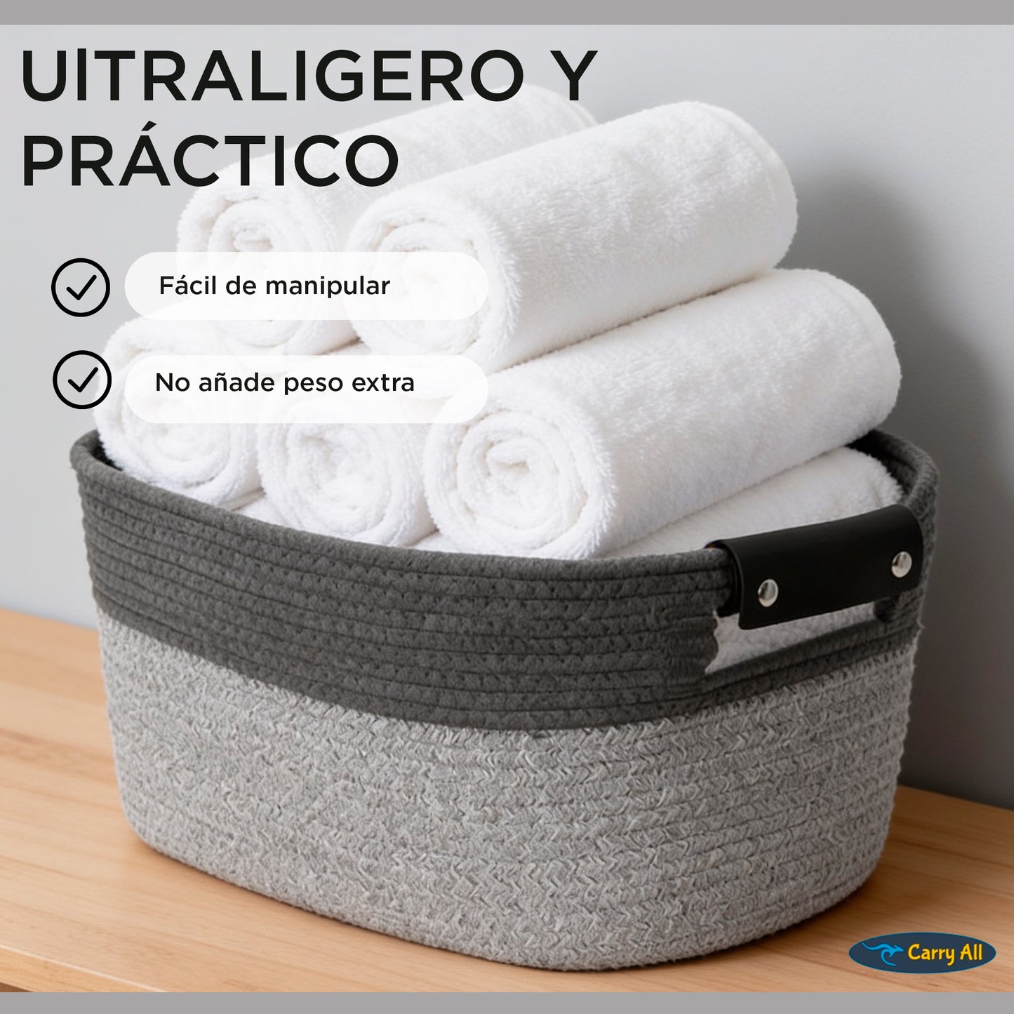 Pack 2 Canastos Cestas Organizadoras De Algodon Carry All Tonos Grises