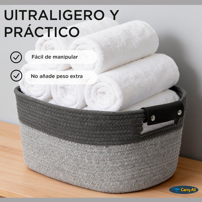 Pack 2 Canastos Cestas Organizadoras De Algodon Carry All Tonos Grises