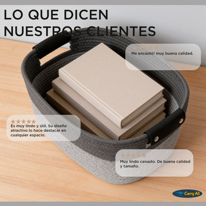 Pack 2 Canastos Cestas Organizadoras De Algodon Carry All Tonos Grises