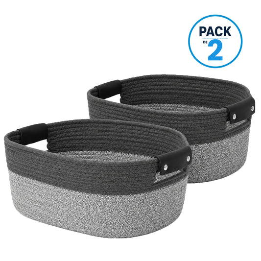 Pack 2 Canastos Cestas Organizadoras De Algodon Carry All Tonos Grises