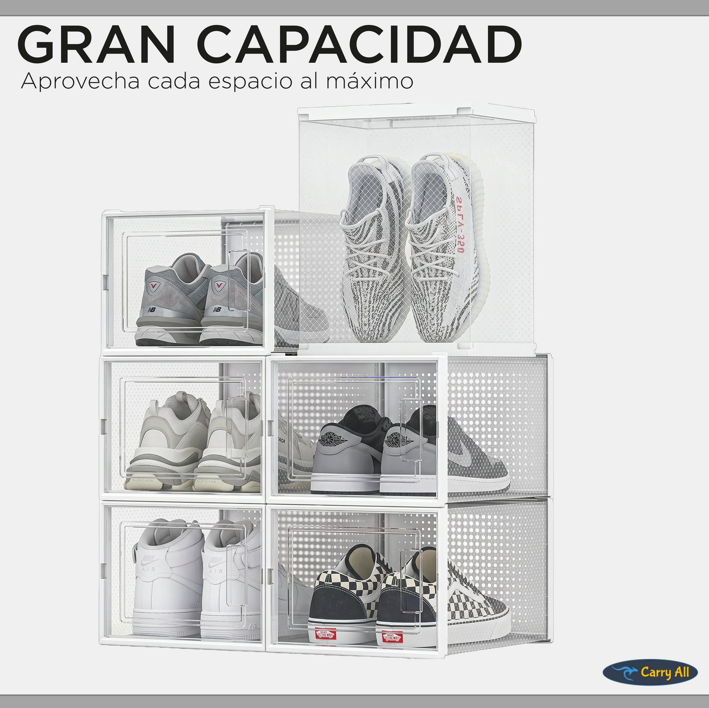 Pack 6 Cajas Organizadoras  Carry All Zapatos Ropa Varios Apilables L