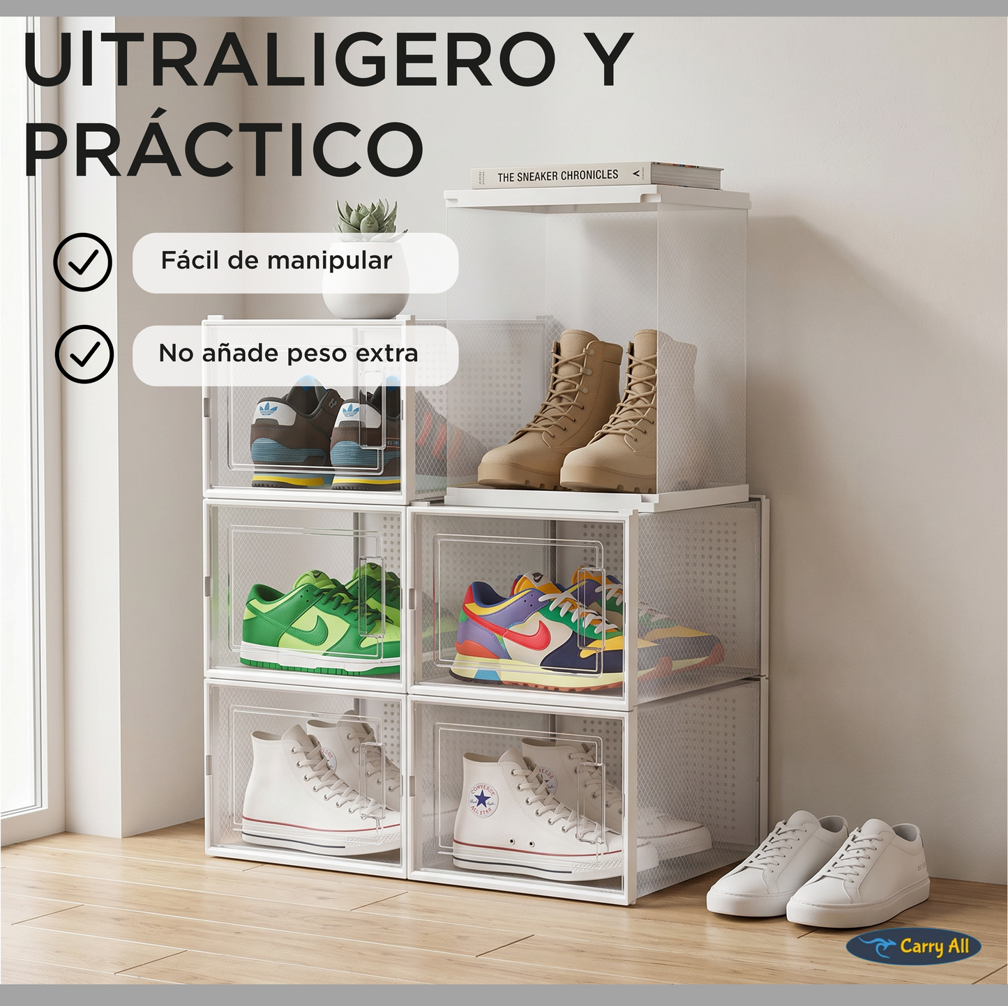 Pack 6 Cajas Organizadoras  Carry All Zapatos Ropa Varios Apilables L