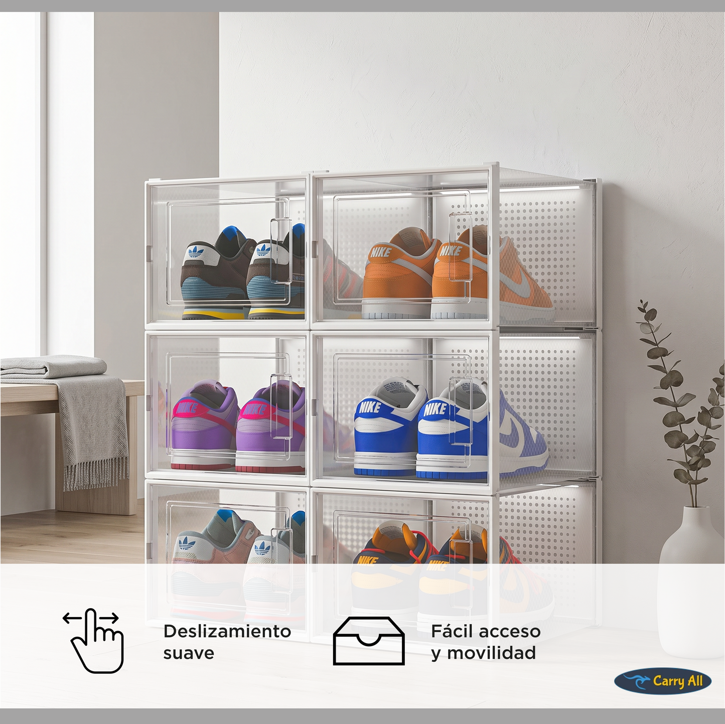 Pack 6 Cajas Organizadoras  Carry All Zapatos Ropa Varios Apilables L