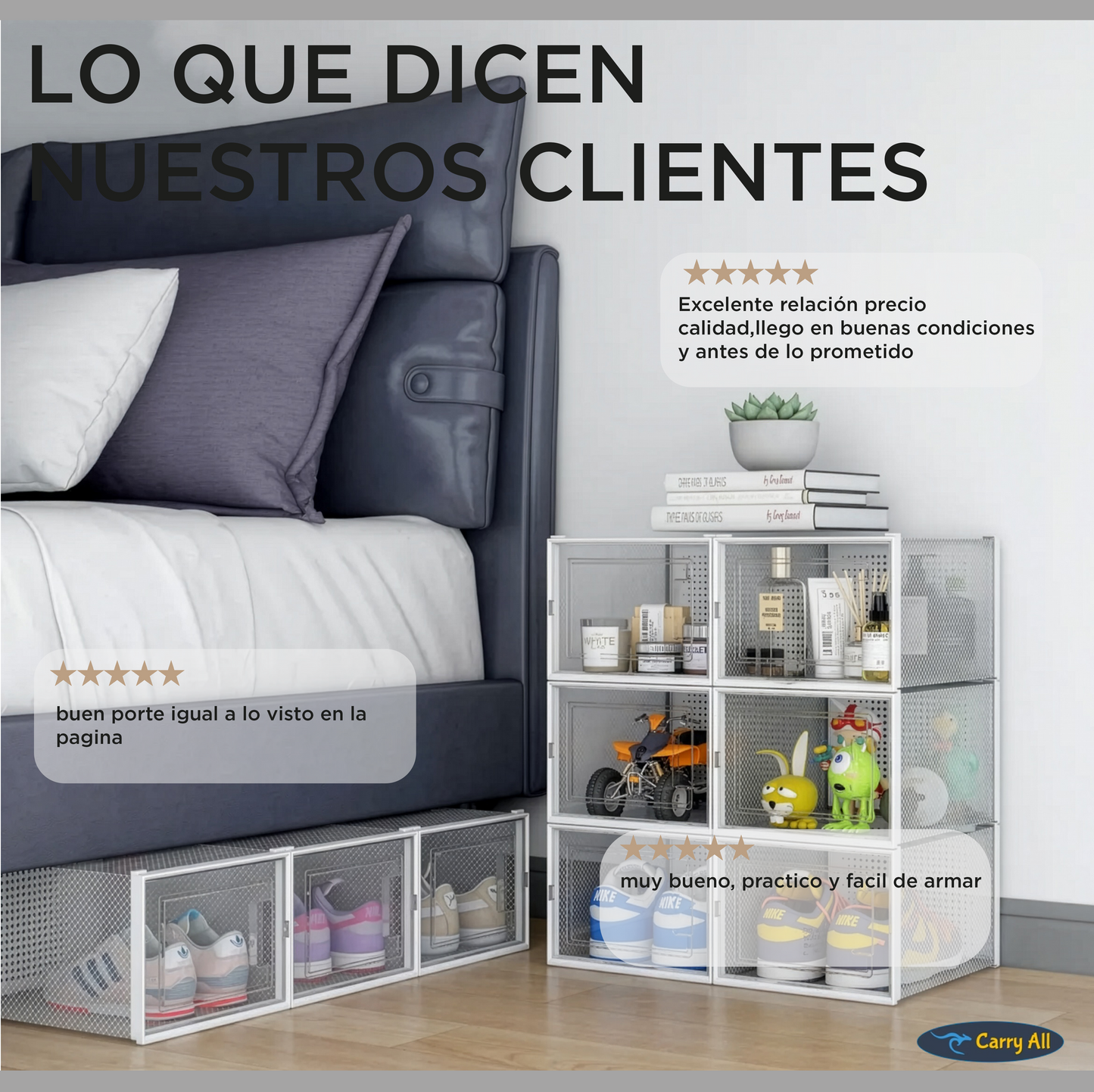 Pack 6 Cajas Organizadoras  Carry All Zapatos Ropa Varios Apilables M