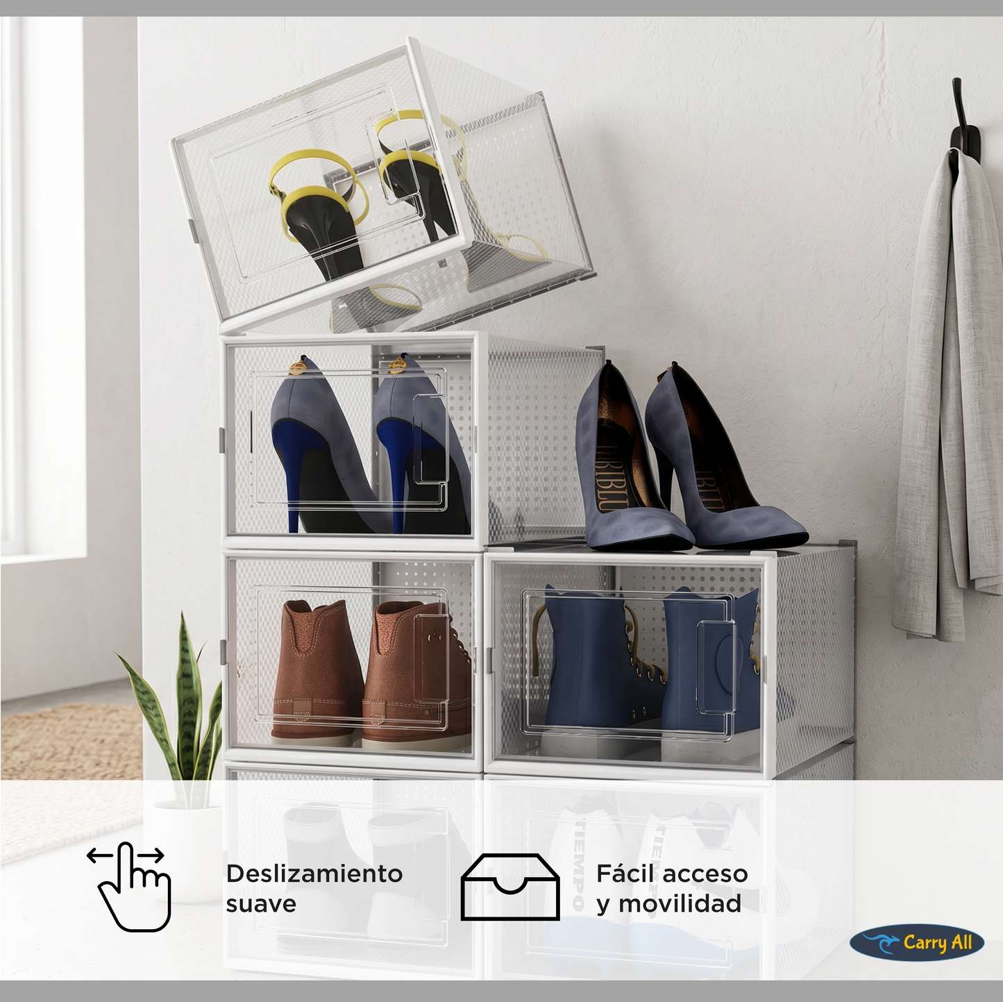 Pack 6 Cajas Organizadoras  Carry All Zapatos Ropa Varios Apilables M