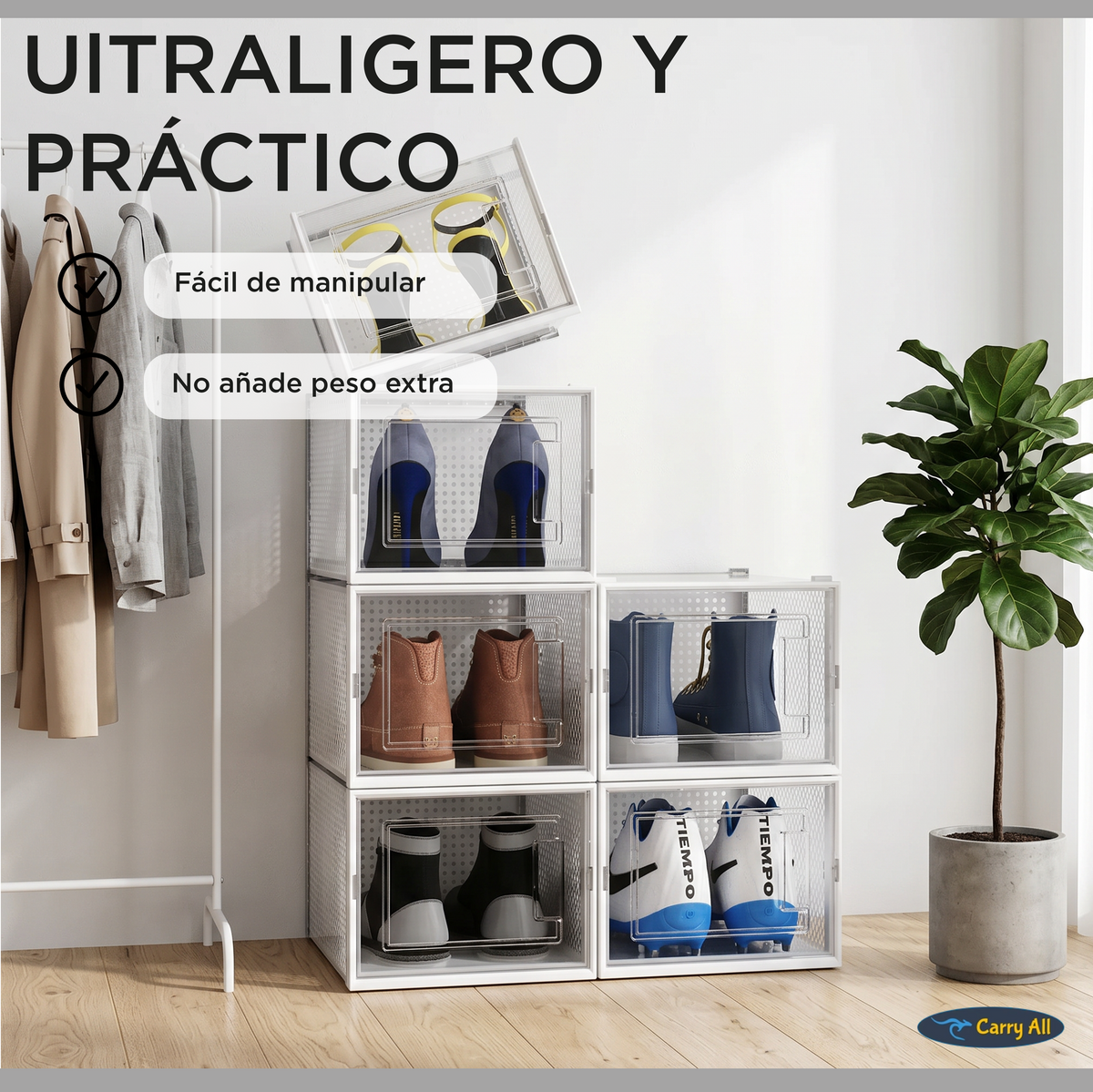 Pack 6 Cajas Organizadoras  Carry All Zapatos Ropa Varios Apilables M