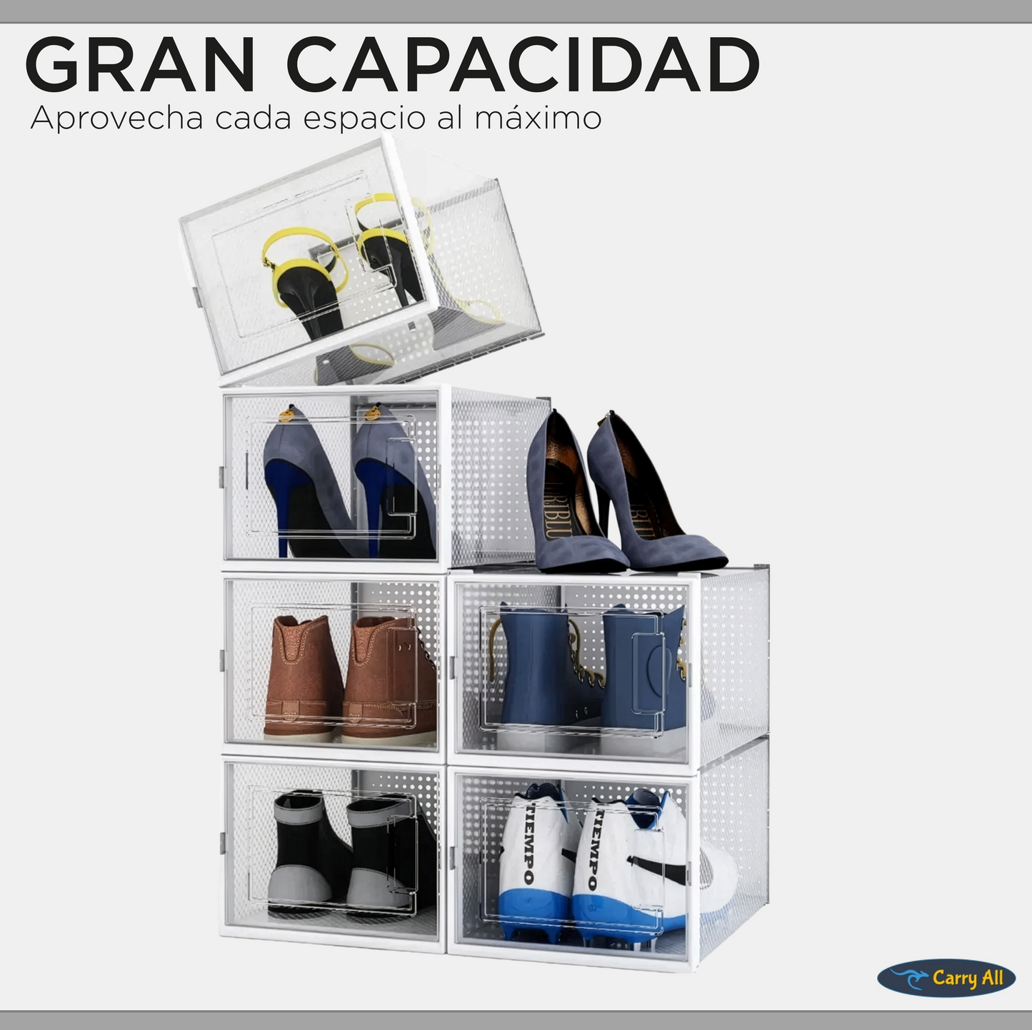 Pack 6 Cajas Organizadoras  Carry All Zapatos Ropa Varios Apilables M