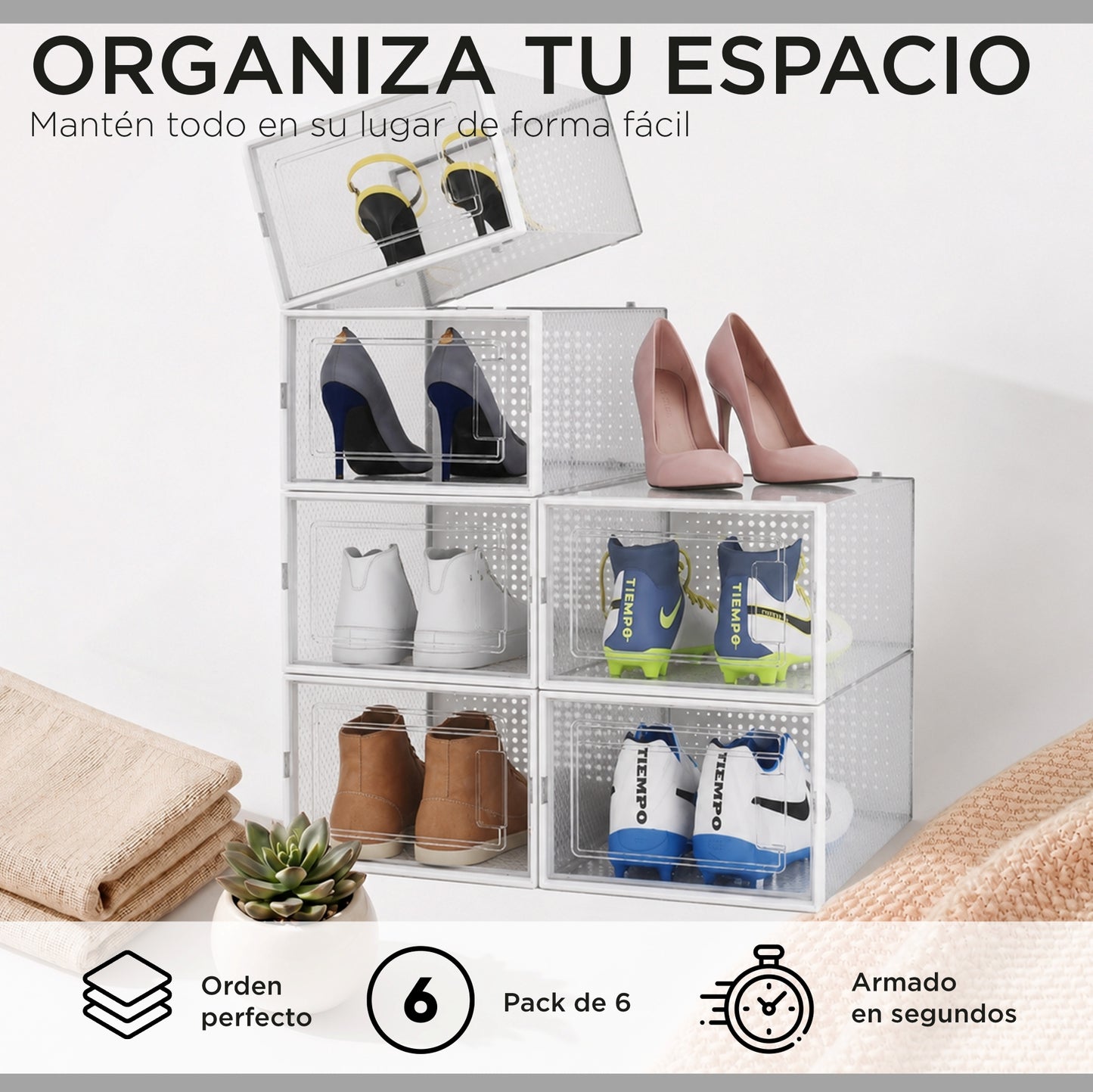 Pack 6 Cajas Organizadoras  Carry All Zapatos Ropa Varios Apilables S
