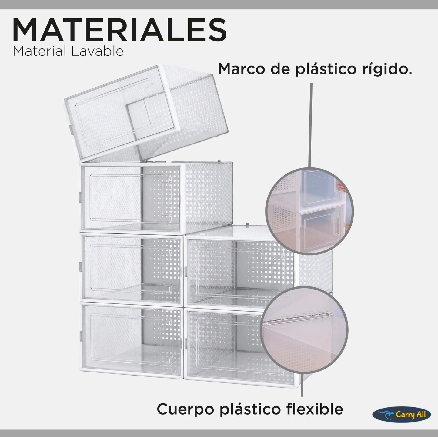 Pack 6 Cajas Organizadoras  Carry All Zapatos Ropa Varios Apilables S